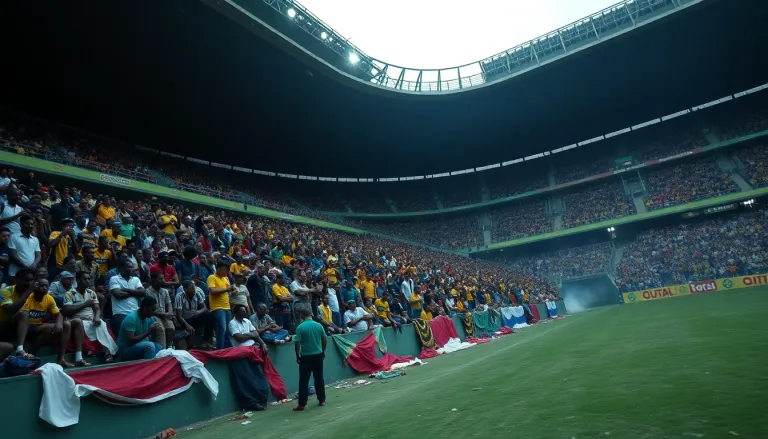 Supporters déçus devant un écran de télévision diffusant un match de football.