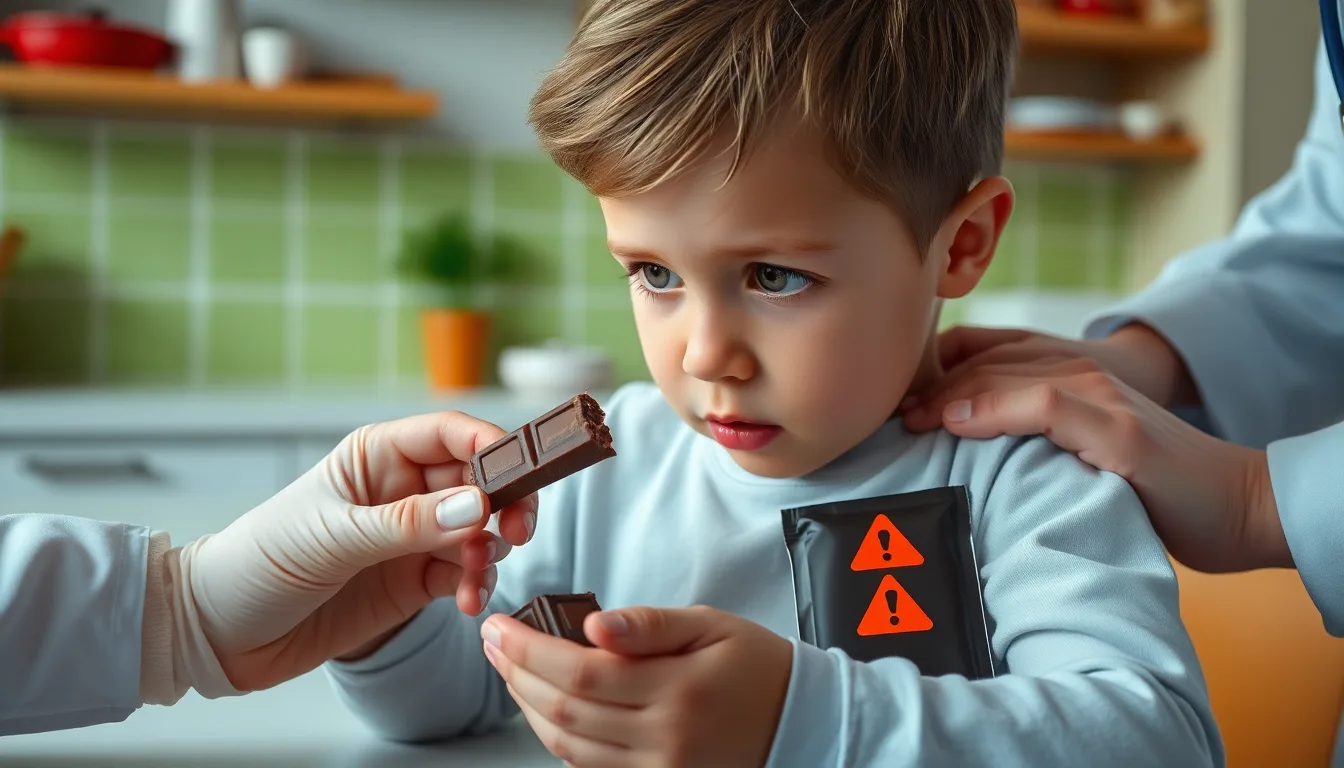 Image de tablette de chocolat avec un symbole d'alerte