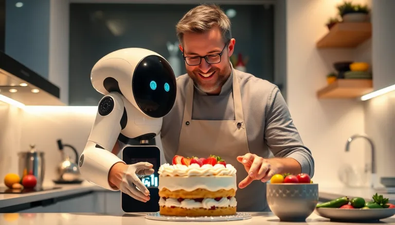 Un robot de cuisine moderne en action dans une cuisine lumineuse, avec Cyril Lignac.
