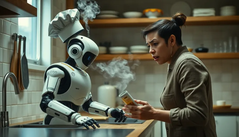 Un robot de cuisine moderne avec une étiquette de rappel clignotante.