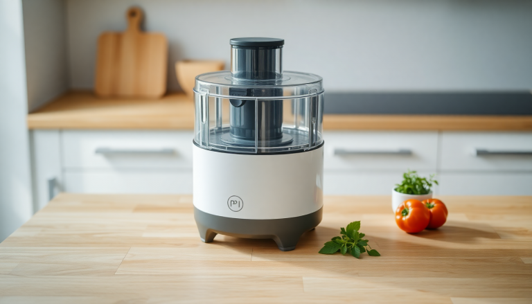 Un composteur de cuisine compact et élégant, transformant les déchets alimentaires en engrais pour une maison sans odeur.