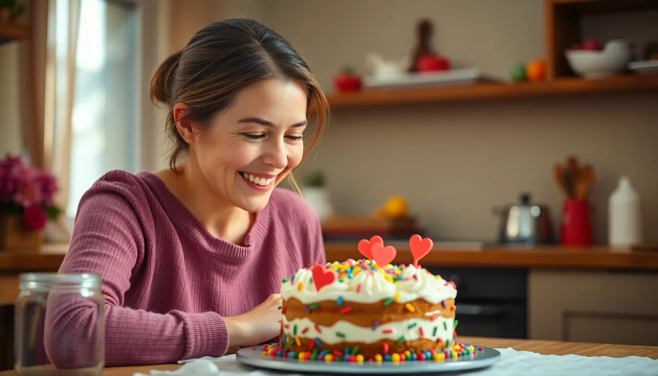 Un enfant fier présentant un dessert fait maison à sa mère