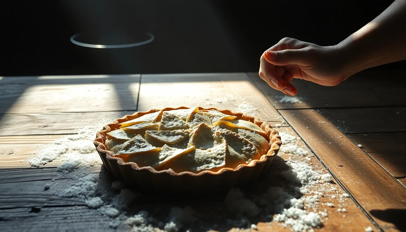Un ancien moule à tarte en argent, scintillant sous la lumière.