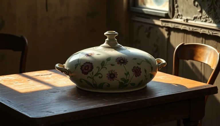 Un sucrier ancien en faïence détaillé.