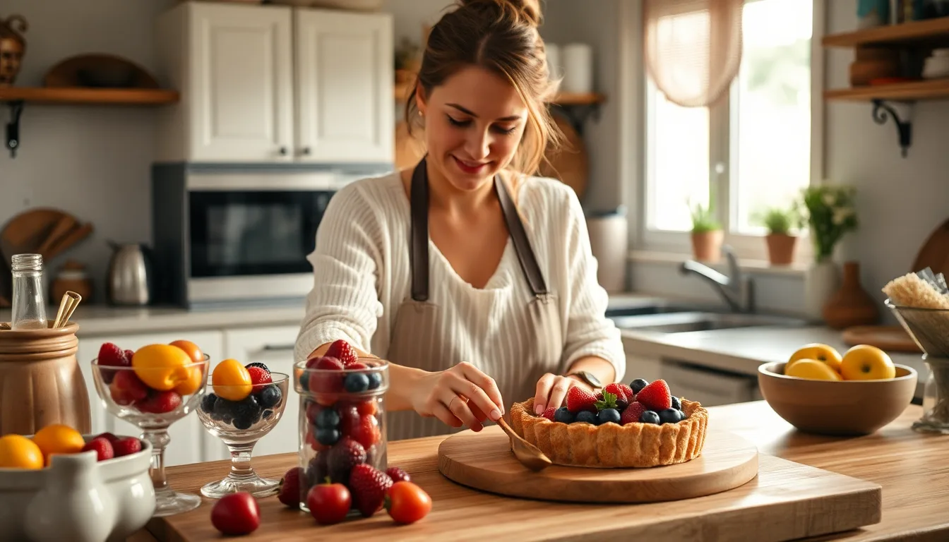 Dessert joliment présenté avec des éléments de décoration compostables