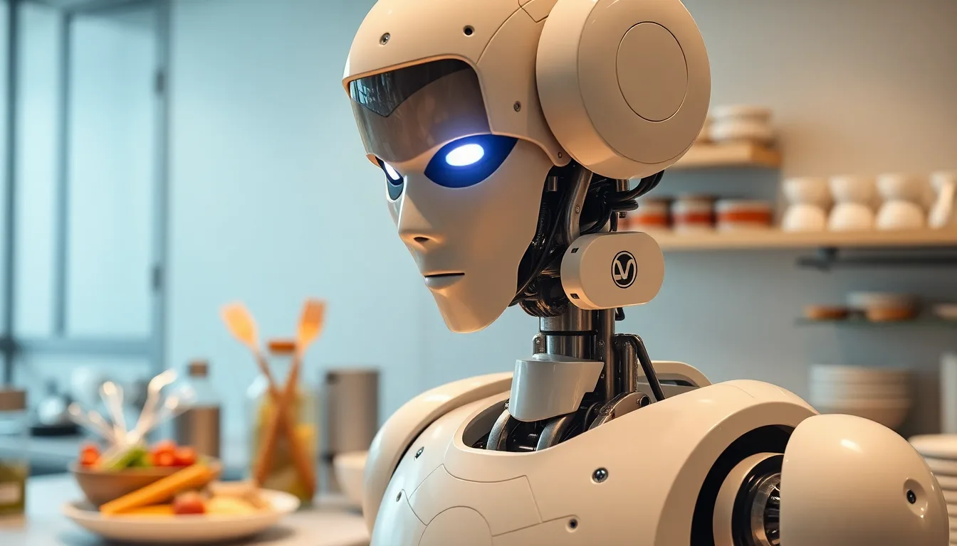 Gros plan sur un robot de cuisine moderne, avec une étiquette d'alerte discrète indiquant un potentiel danger.