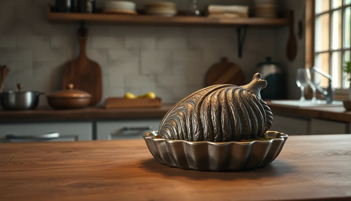 Gros plan sur un ancien moule à tarte orné