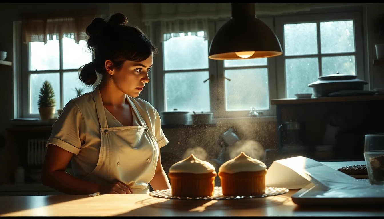 Une pâtissière soucieuse regarde ses desserts lors d'une canicule extrême.