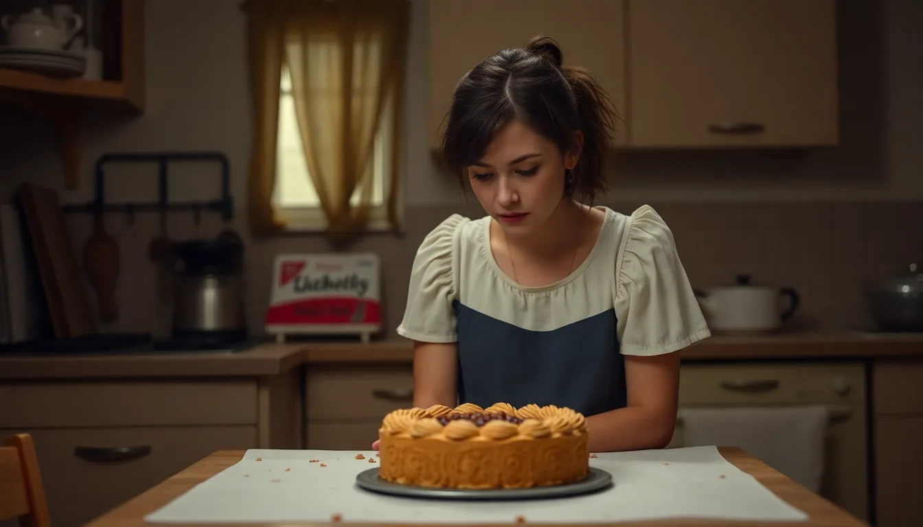 Une personne hésitant devant des ingrédients de cuisine, l'air peu sûr d'elle.