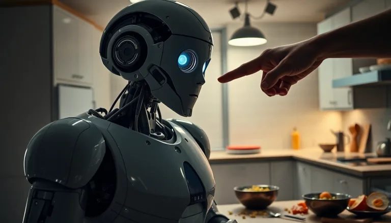 Image stylisée d'un robot de cuisine avec un panneau d'alerte rouge