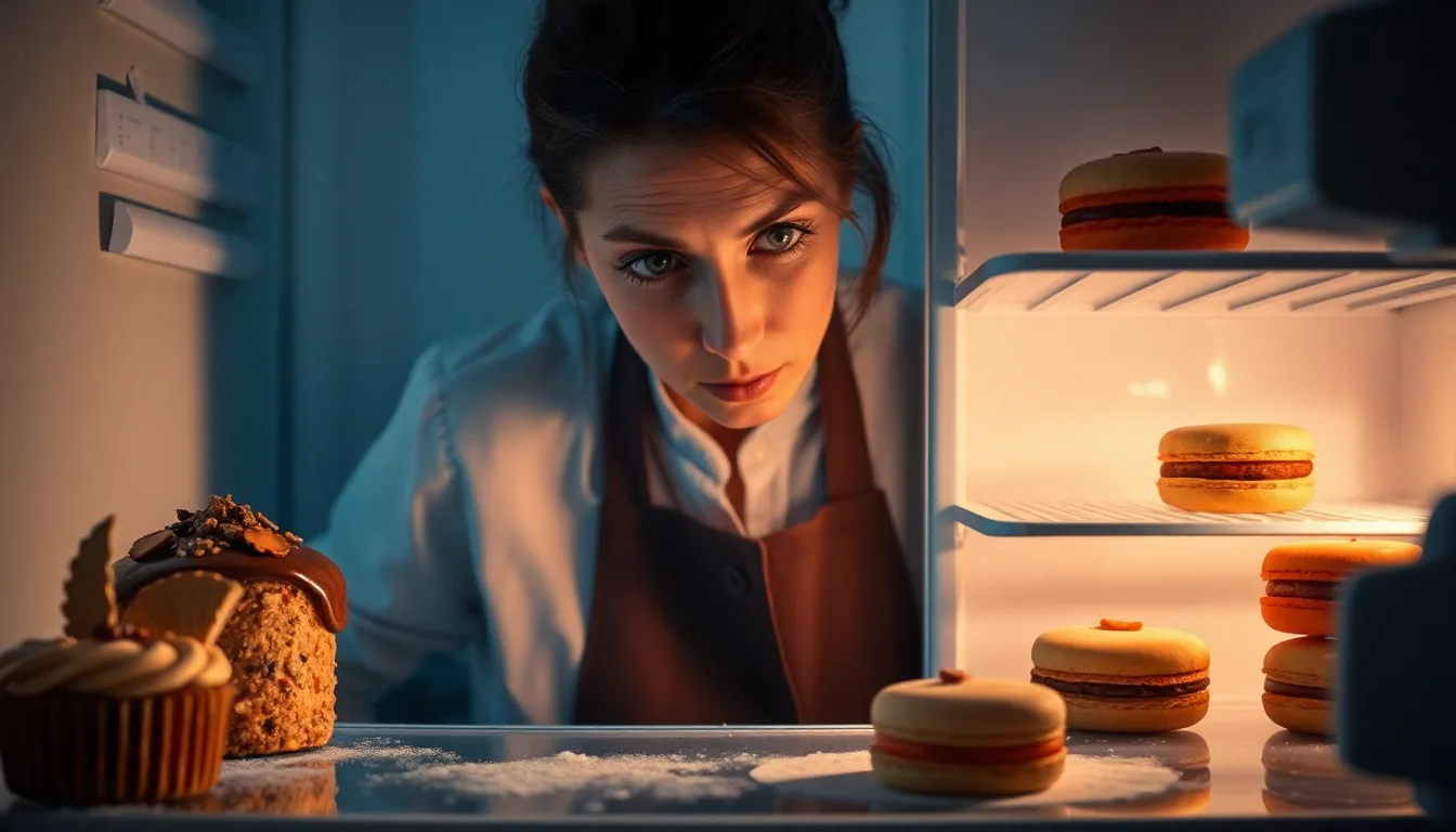 Trois ingrédients de dessert disposés à température ambiante, avec un panneau d'interdiction de réfrigération.