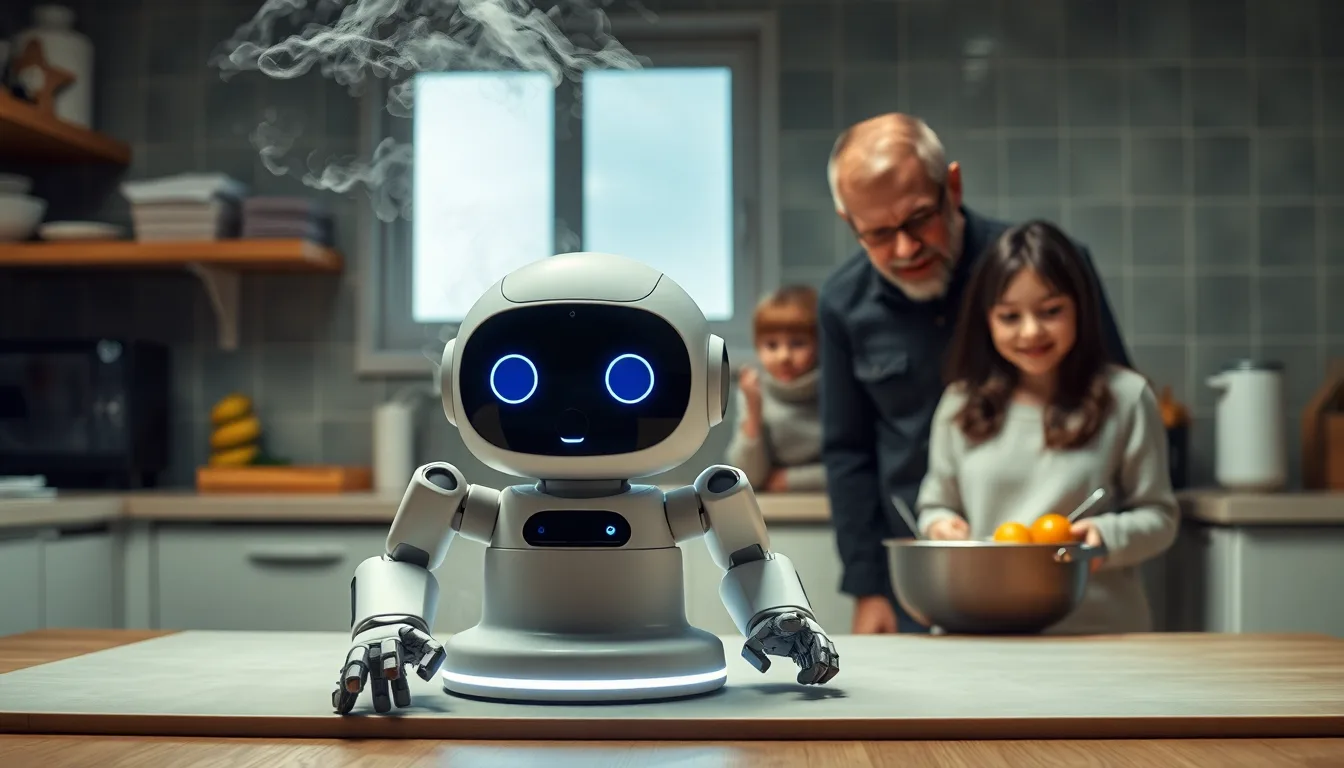 Un robot de cuisine moderne avec un panneau d'alerte rouge.