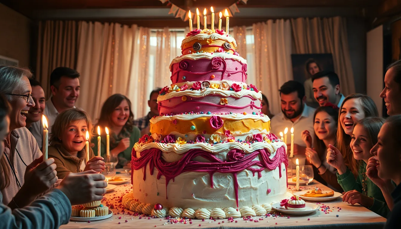 Un gâteau d'anniversaire à moitié effondré