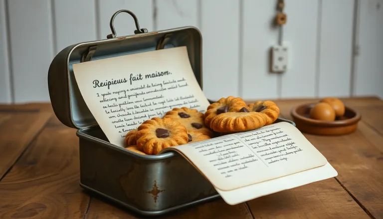 Vieille boîte à biscuits ouverte sur une recette