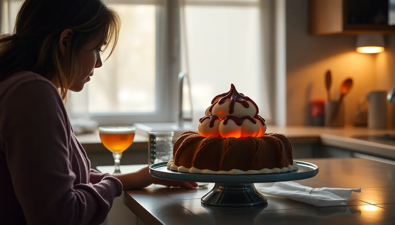 Femme regardant avec désespoir un dessert qui commence à fondre sous la chaleur.