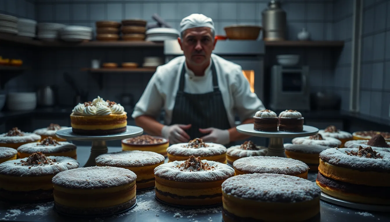 Un four éteint avec un panneau 'en réparation', un pâtissier désespéré devant