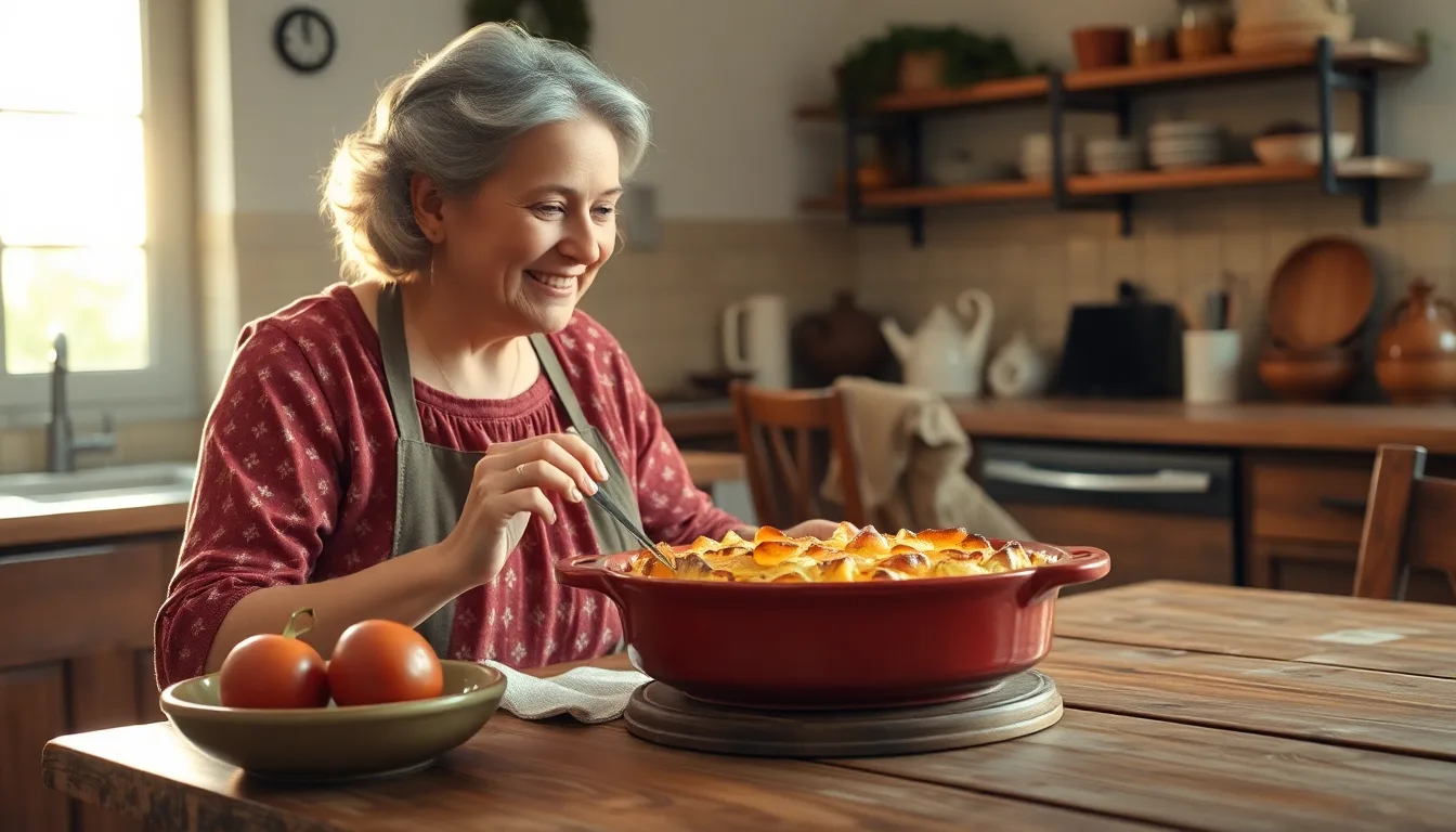 Un vieux plat à gratin en terre cuite avec des traces de cuisson