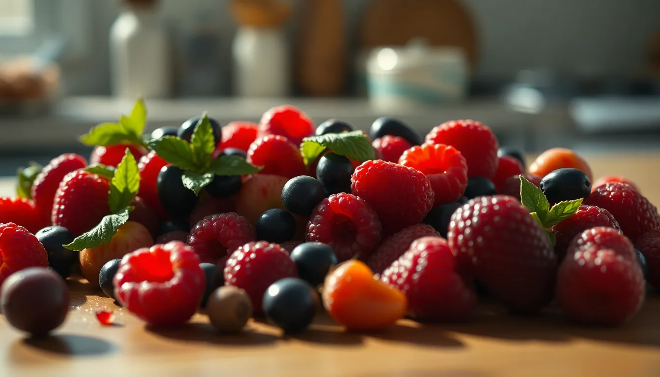 Des fruits d'apparence saine, avec une icône d'alerte superposée.