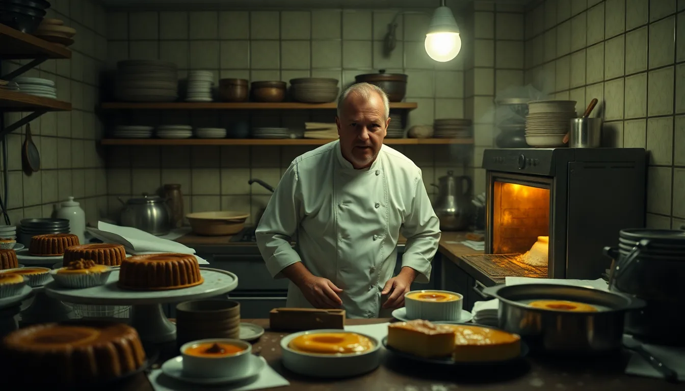 Un four éteint et froid, avec des ingrédients de pâtisserie disposés autour, symbolisant l'impuissance.