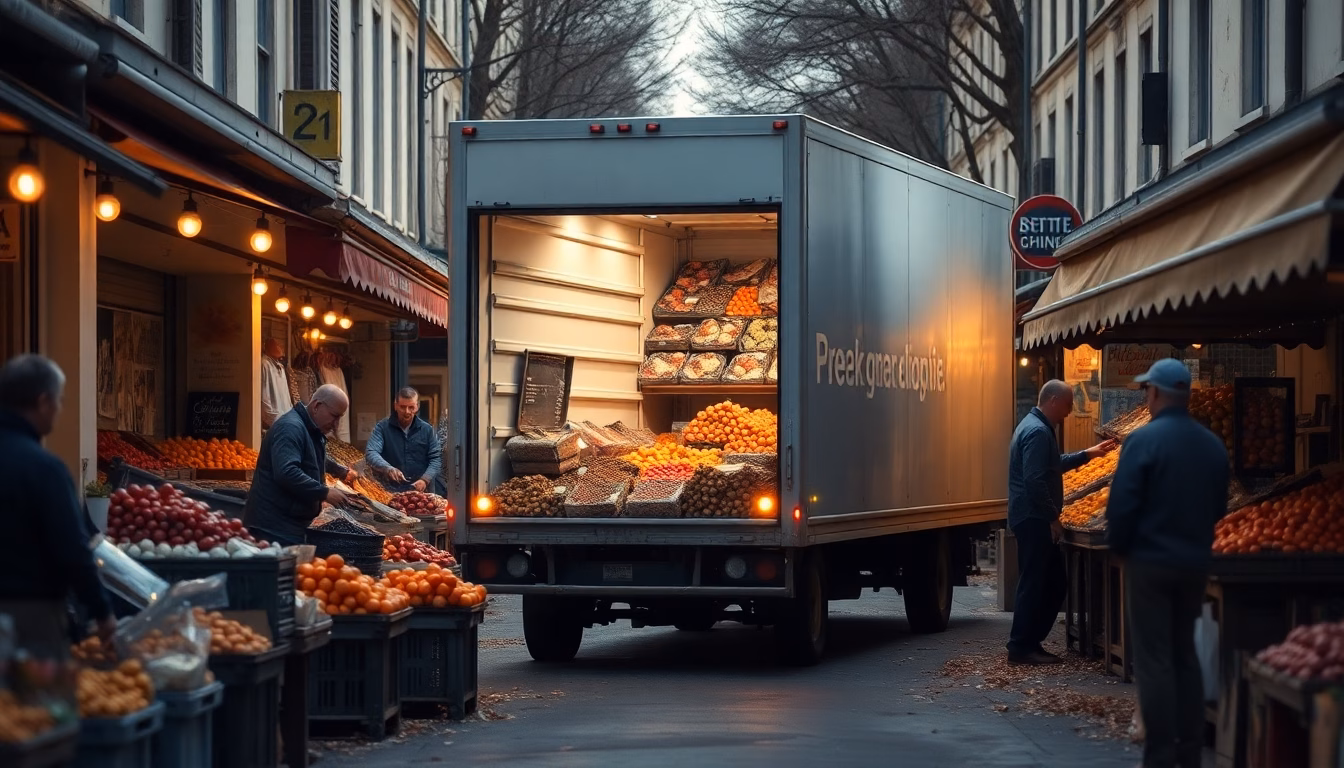Un camion frigorifique en panne sur le bord de la route, avec des fruits détériorés à proximité