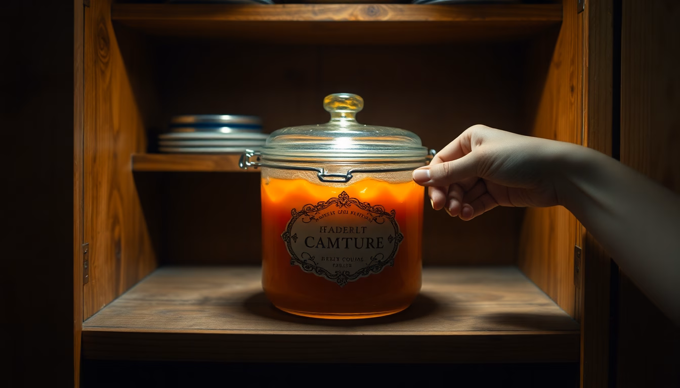 Un vieil autocuiseur rouillé ouvert, révélant une recette de confiture manuscrite à l'intérieur.
