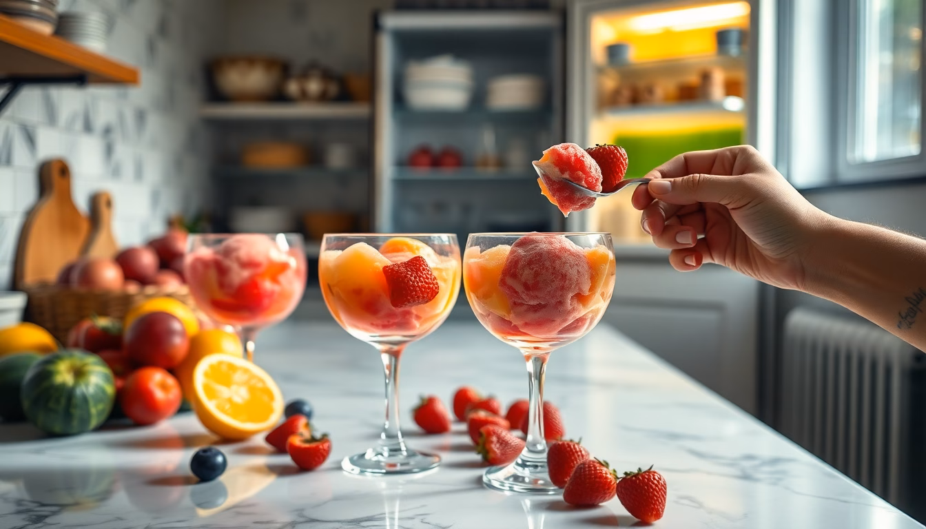 Un bol de sorbet coloré fait à partir de fruits trop mûrs