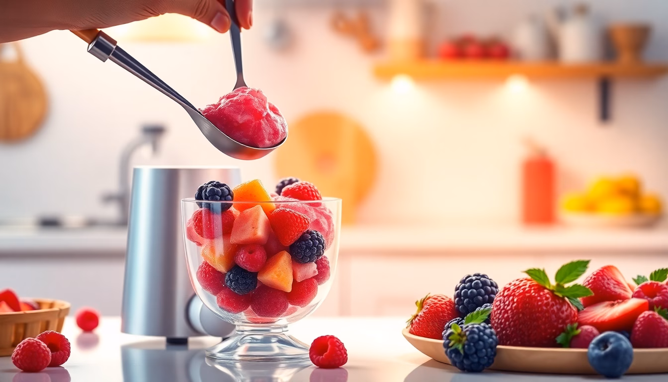 Des boules de sorbet maison dans un bol