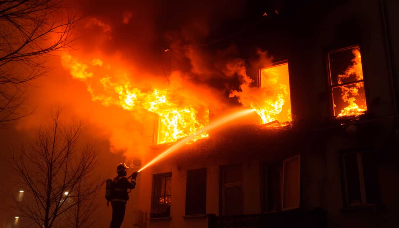 Bâtiment officiel en feu avec fumée