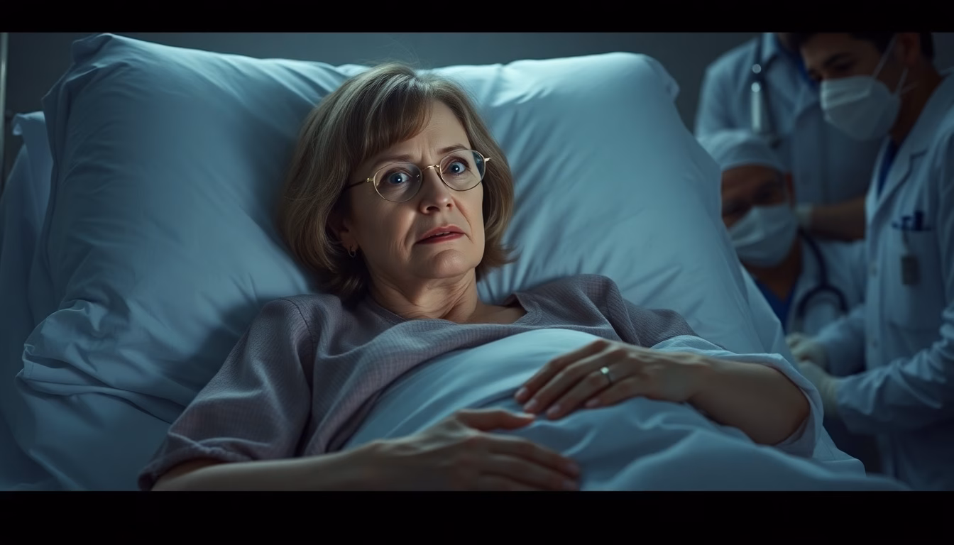 Diane Keaton émotive avec des lumières d'urgence